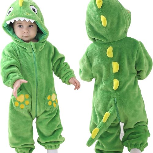 Unisex baby hooded cartoon romper.